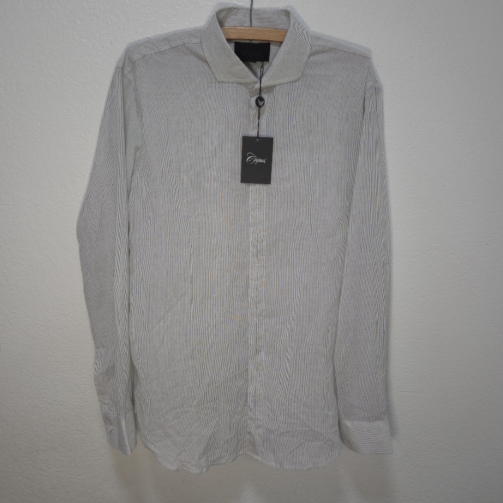Corpus Striped Shirt Slim Fit Long Sleeve Cover Button Up Front Casual White XL